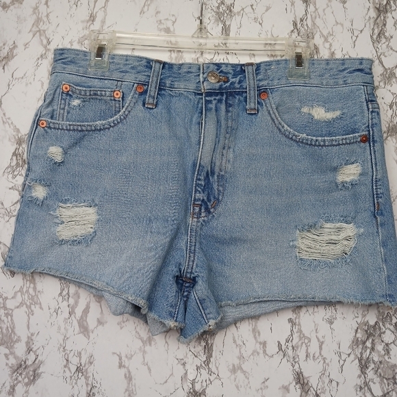 Madewell Relaxed Denim Shorts Ripped Edition Homecrest Wash blue size 29 - Picture 1 of 4